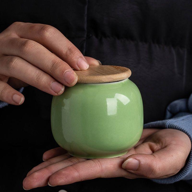 Kreativt förseglat teförvaringskärl med lock av bambu, portabel mini keramisk förvaringsburk, behållare för nötter, godis, mat, prydnad, heminredning