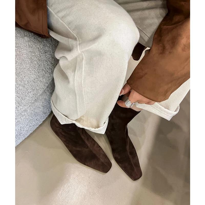 Winter Korte Pluche Dames Enkellaarsjes Mode Vierkante Neus Korte Laarsjes Dames Elegant Lage Hakken Largas Laarsjes