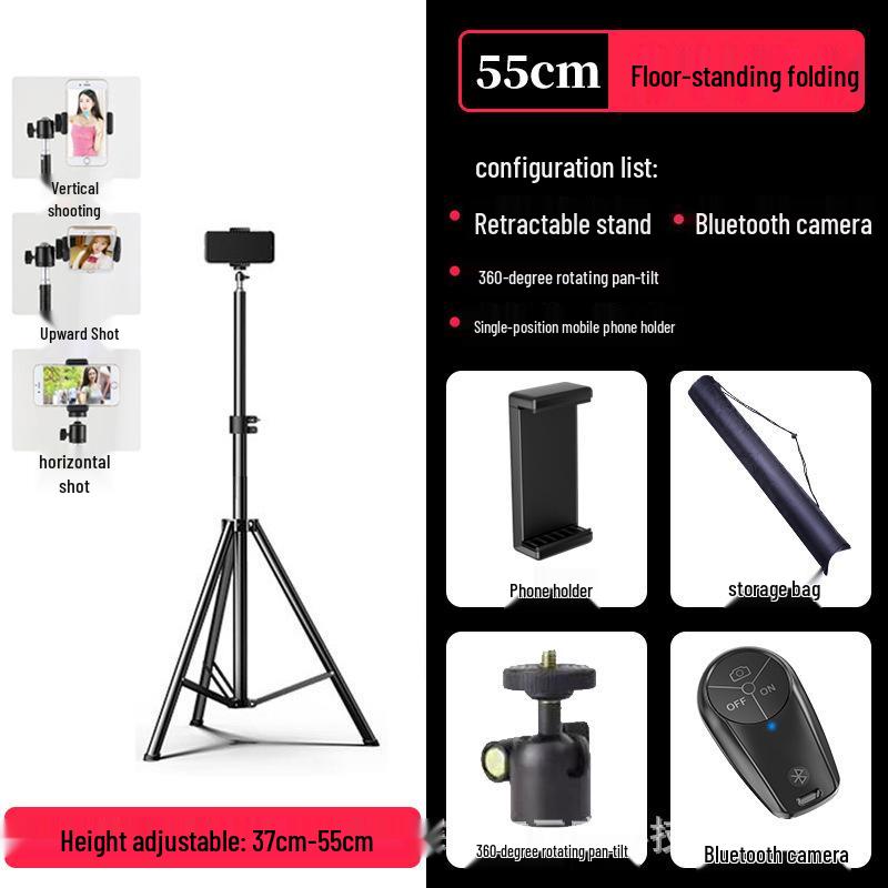 Mobile Live Streaming Floor Stand & 10" Fill Light with Retractable Thermometer Phone Clip