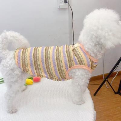 Pet Striped Tank Top Spring Summer Hollow Sleeveless Shirt with D-Ring Small Breed Dogs Cats Clothes Breathable Pet Costume Outfit Apparel