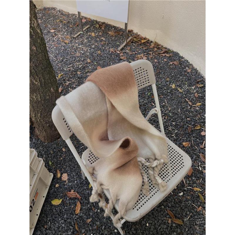 Big Lazy Wind! Mohair Blended Thick Braids Gradual Change Pink Scarf Women's Winter Warm Long Scarf