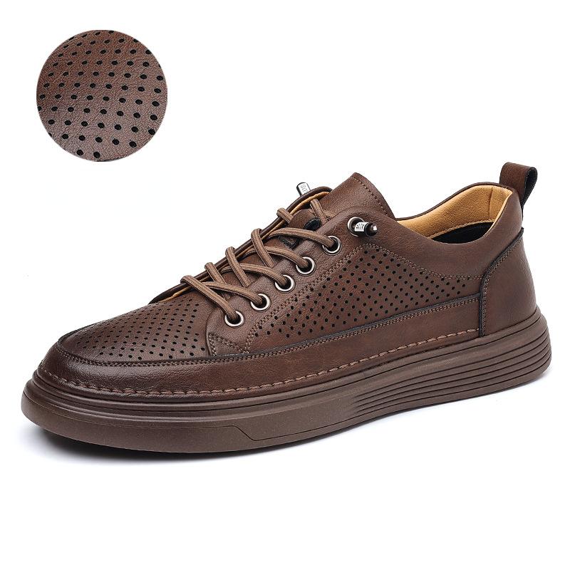 Fashion Luxury Leather Hollow Thick Soled Men's Sneakers Designer Soft Soled Lightweight Board Shoes Male Fashion Casual Man Dress Shoes