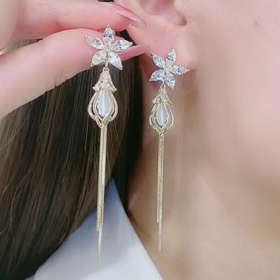 Luxus Kristall Blume Quaste Drop Ohrringe für Frauen Shiny Zirkon Opal Lange Baumeln Ohrringe Mädchen Party Hochzeit Schmuck Geschenk
