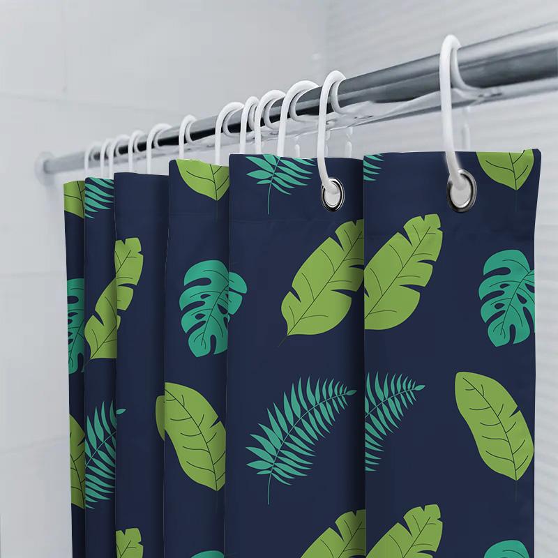 Feather Pattern Shower Curtain Green Monstera Leaf Design For Bathrooms Decor