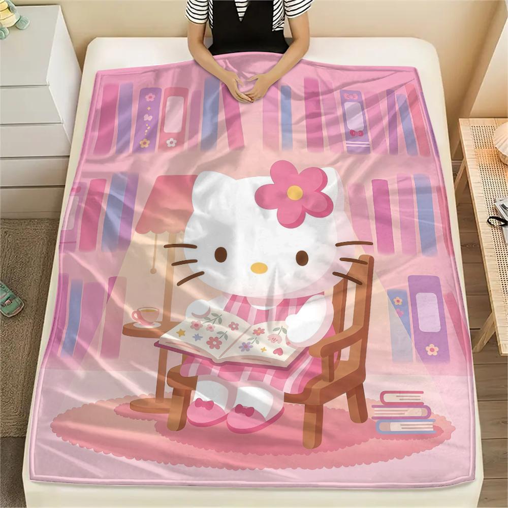 1PC Hello Kitty Cute Print Flannel Blanket, High quality All Seasons, Home Decor, Warmth and Comfort, Perfect for Christmas Gifts