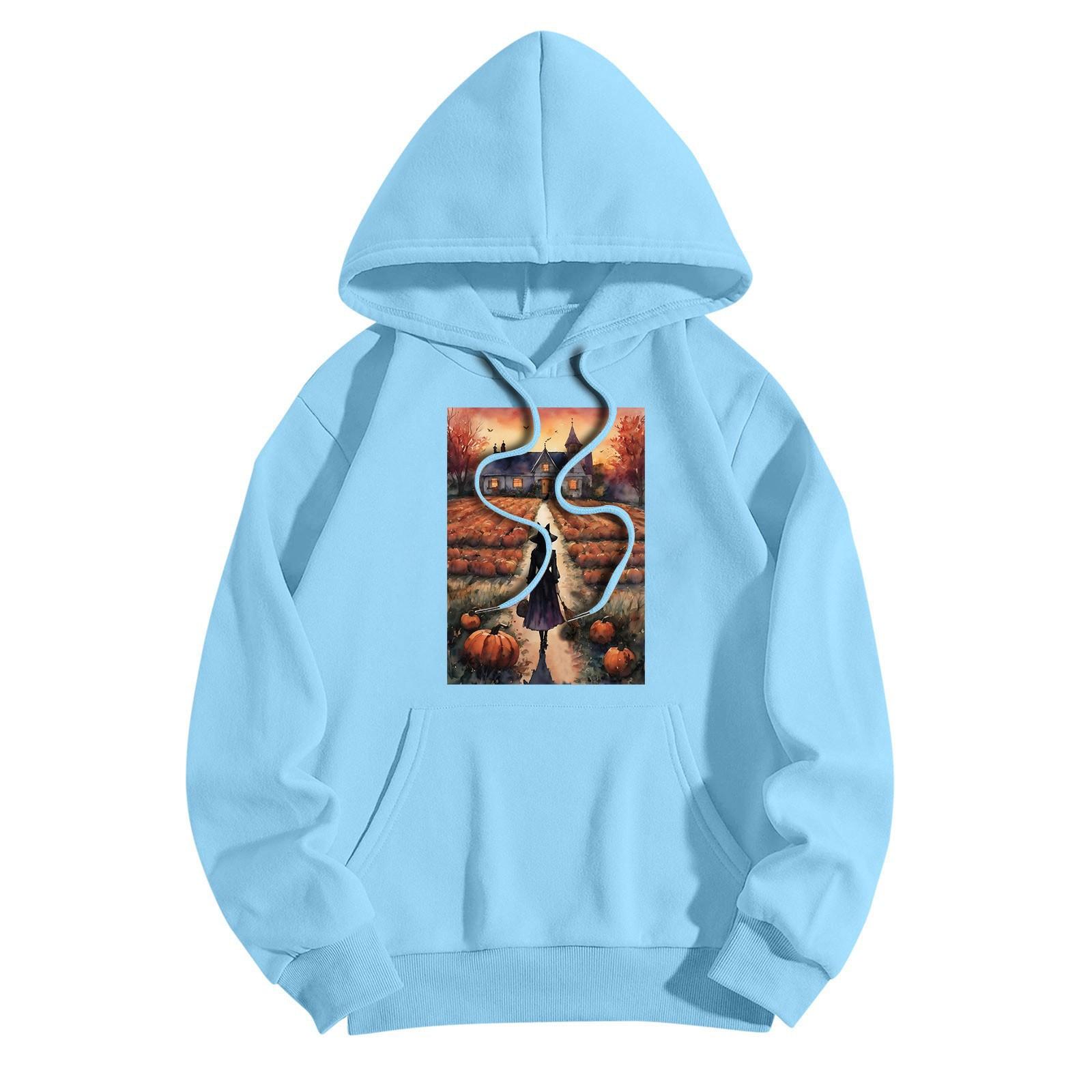 

Женская модная повседневная толстовка с капюшоном и принтом ведьмы на Хэллоуин с карманами и длинными рукавами S