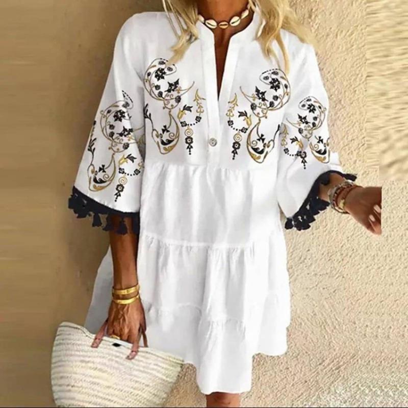 

BITCED Fashion Summer Spring 3/4 Sleeves V-Neck Casual Dresses S