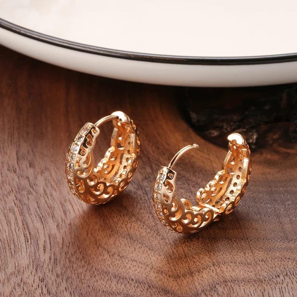 Rose Latest Fancy Stylish Copper Zircon Bali Earrings for Women and Girls