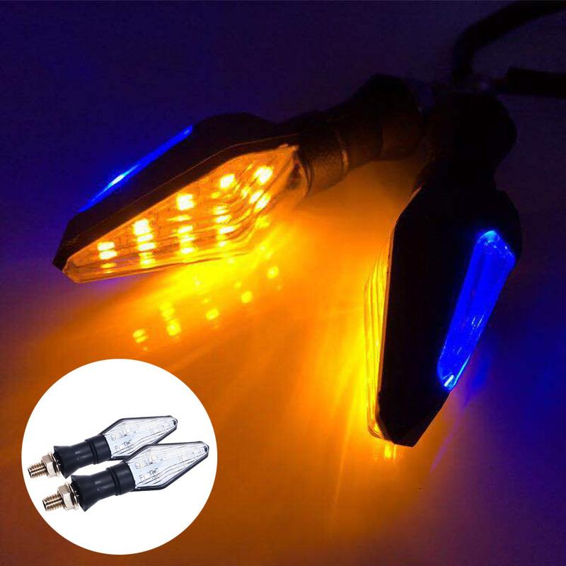 12V Clear Lens Motorcycle Turn Signal Light Indicators Yellow&Blue Light Universal LED Light