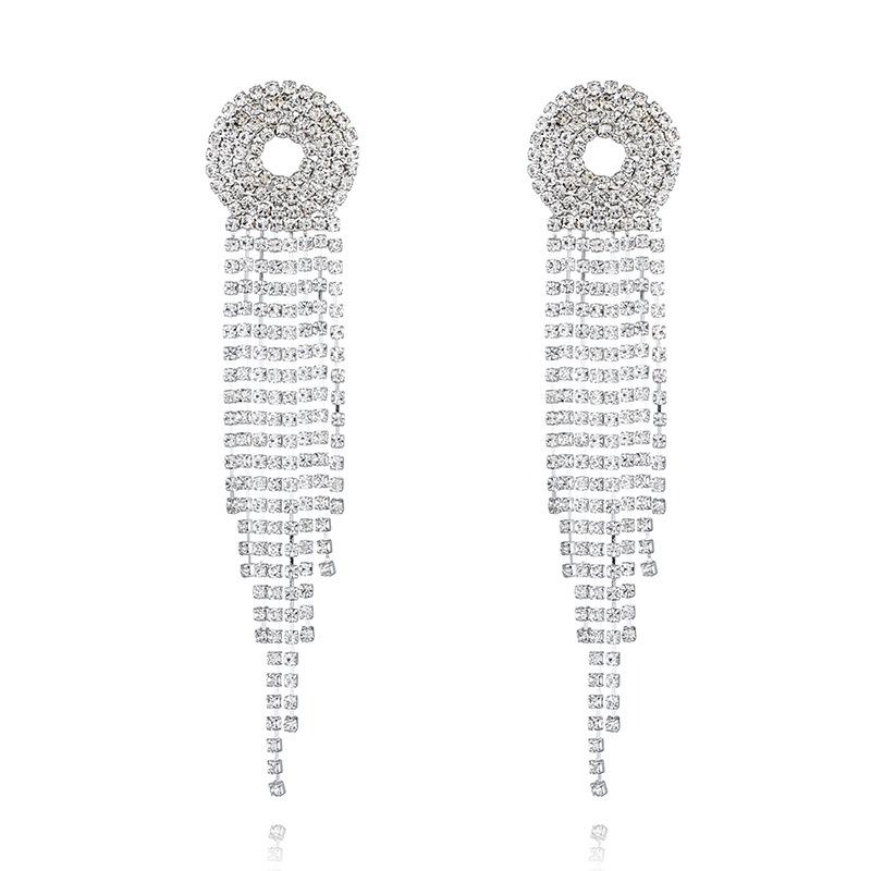 Foreign Trade Cross-Border Direct Supply Rhinestone Circle Tassel Earrings Full Simple Generous Spot E715