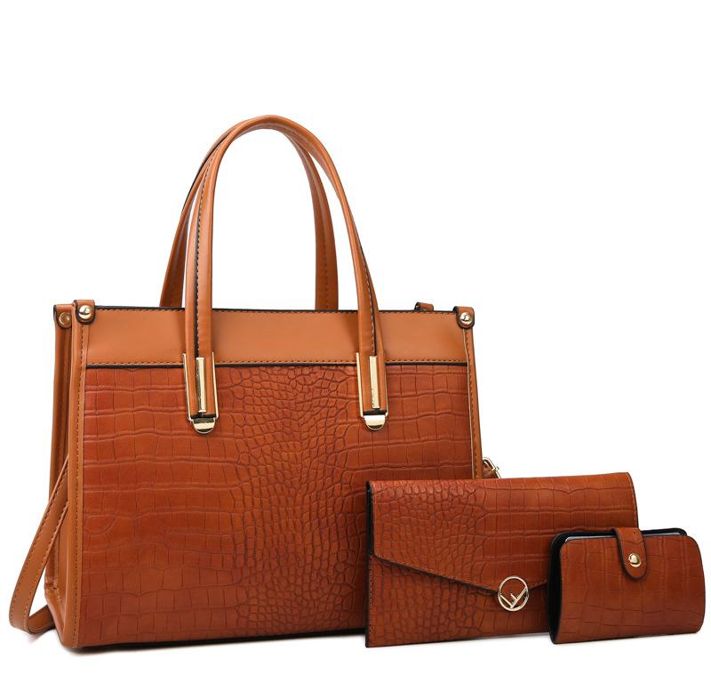 Retro Women's Bag Three-piece Shoulder Bag New Fashionable Crocodile Pattern Mother Bag Large Capacity Hand-held Crossbody Bag