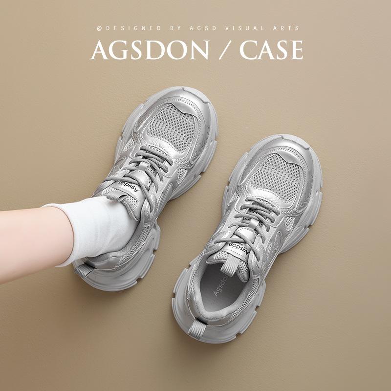 Augustine platform dad shoes women's 2025 new summer retro silver casual sports shoes lightweight running shoes