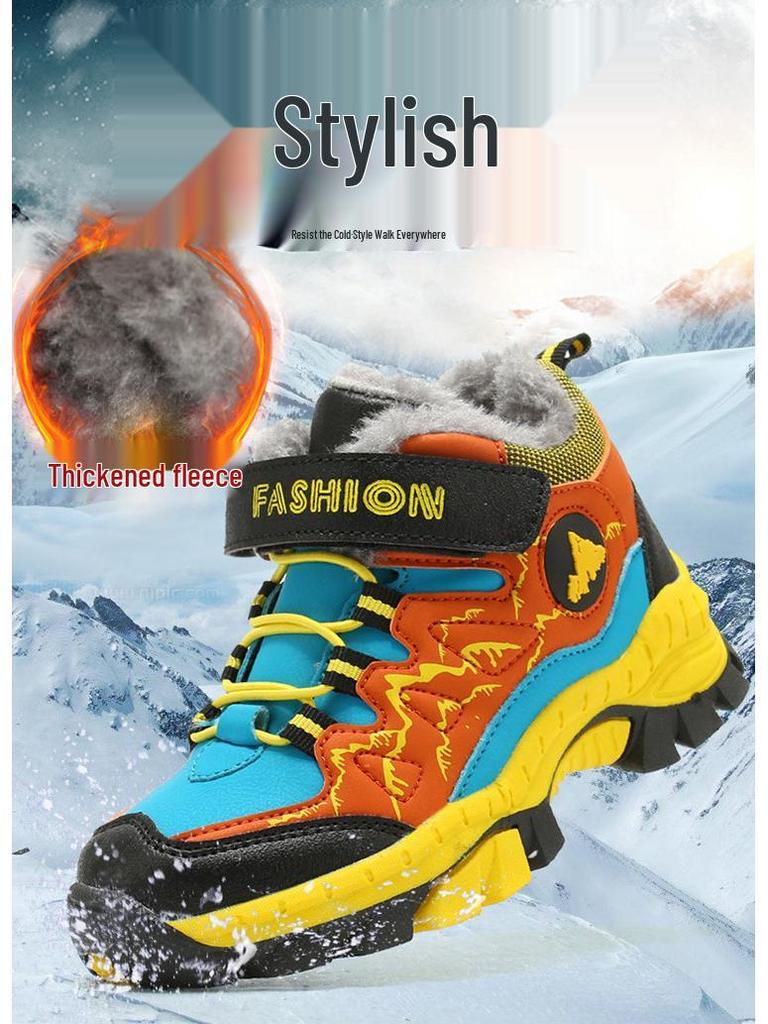 Warm Boys' Winter Snow Boots with Plus Velvet, Thickened for Northeast Weather, Suitable for Big Kids.