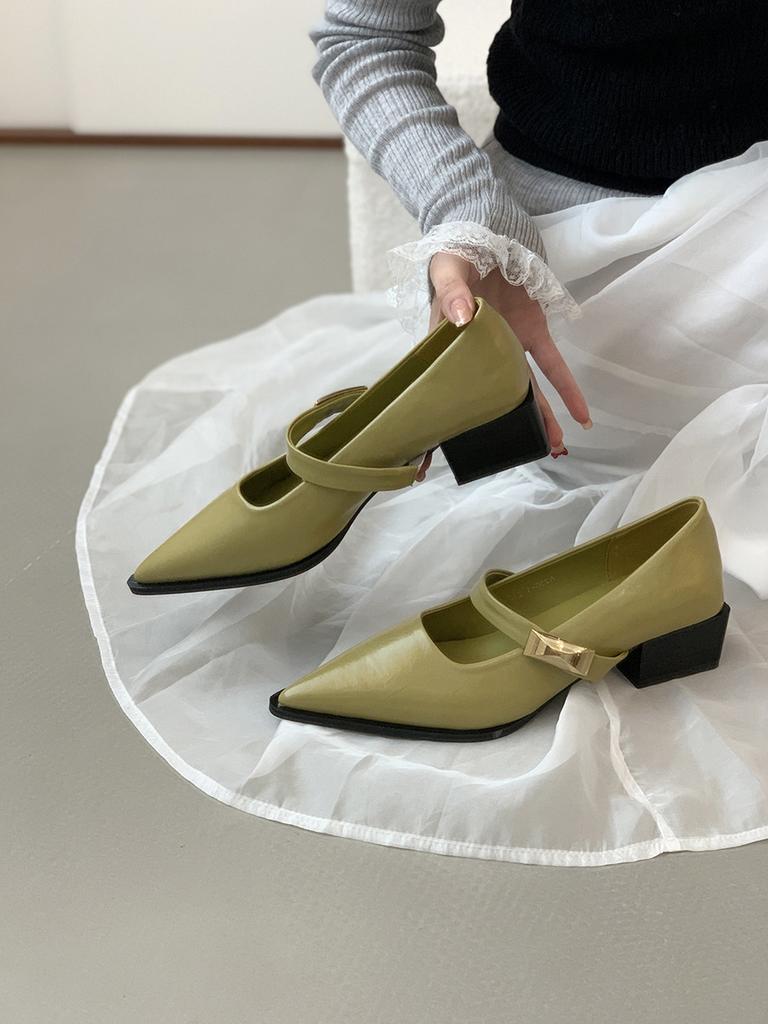 Black Pointed Thick Heel Single Shoes Women's 2025 Spring New French Temperament Late Evening Wind Retro Mary Jane Small Leather Shoes