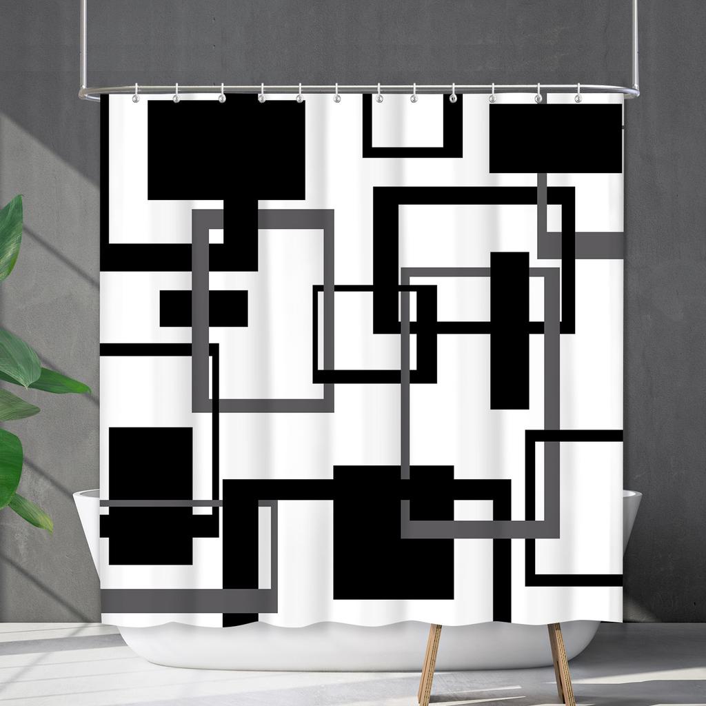 Shower Curtain Waterproof And Mildew-Proof Line Lattice Bathroom Striped Bathroom Curtain Shower Curtain Partition Curtain Free Of Punching