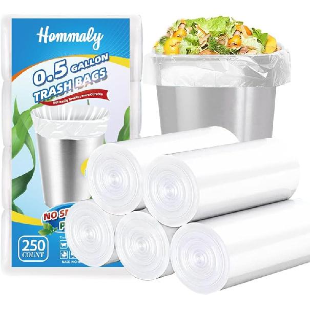 Hommaly 2 Gallon (1.8-2 Gal)120 pcs Small Clear Trash Bags, Strong 1.8 Gallon Garbage Bags, Bathroom Trash Can Bin Liners Unscented, Mini Plastic 0.5Gal Clear-250