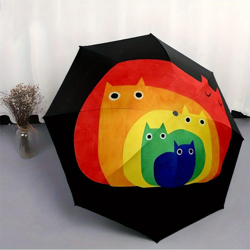 1pc Rainbow Cats Auto Open 8-Rib Windproof Leisure Cool Umbrella, Travel & Commuting, Suitable for All Seasons