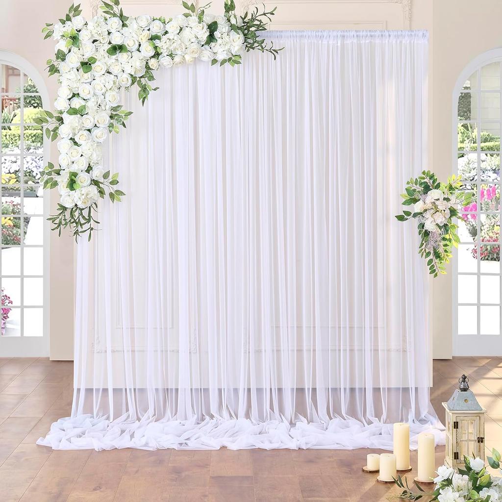 White Sheer Chiffon Backdrop Curtains, Wedding Backdrops Drapes for Birthday Party Photo Back Drop Background Home Decorations