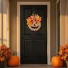 Decorazione Porta di Halloween per Portico Segno di Zucca in Legno con Luci LED, Ghirlanda Floreale Artificiale Ornamento Rustico da Fattoria Decorazioni Autunnali Finestra