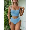 New Wrinkled Underwired Female Swimsuit High Waist Bikini Women Swimwear Solid Bikini Set Bather Bathing Suit Swim Female