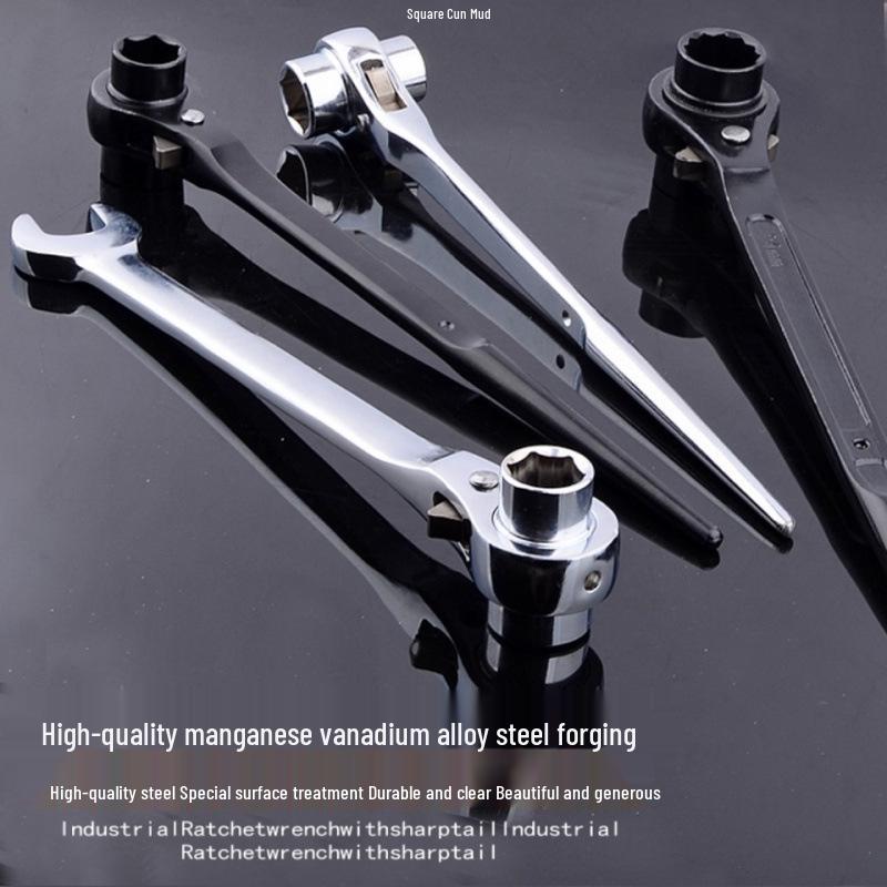 Bidirektionaler Schnellratschenschlüssel mit spitzem Ende und Dreiwege-Getriebenuss