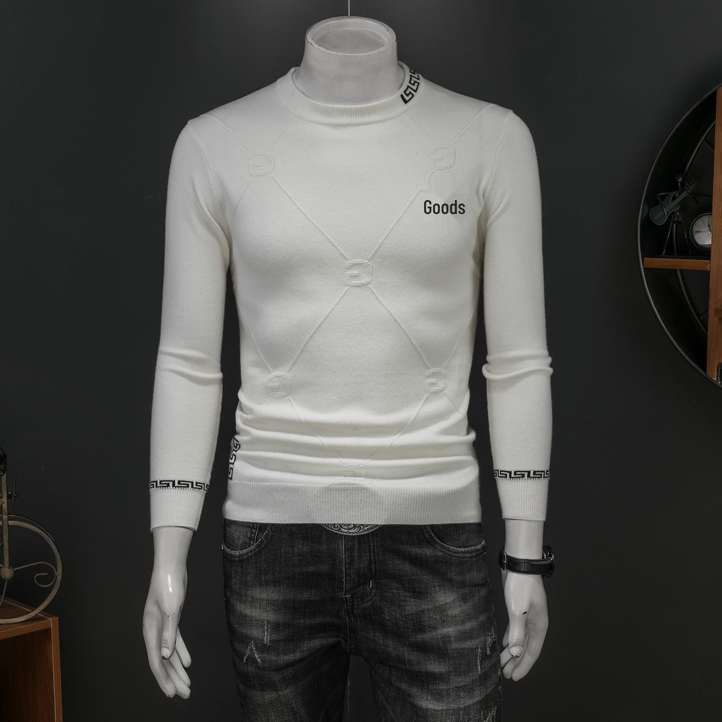 Men s Luxury Jacquard Wool Sweater - Crew Neck, Long Sleeve, Autumn/Winter Trend M