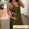 Moda Yaz Bahar Düz Renk Baskılı Kolsuz Günlük Elbiseler