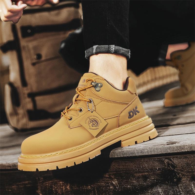 Herbst Winter Mode Gelbe Stiefel Männer Bequeme Schnürstiefel aus Leder Männer Casual Werkzeugschuhe Designer Motorrad Stiefelette