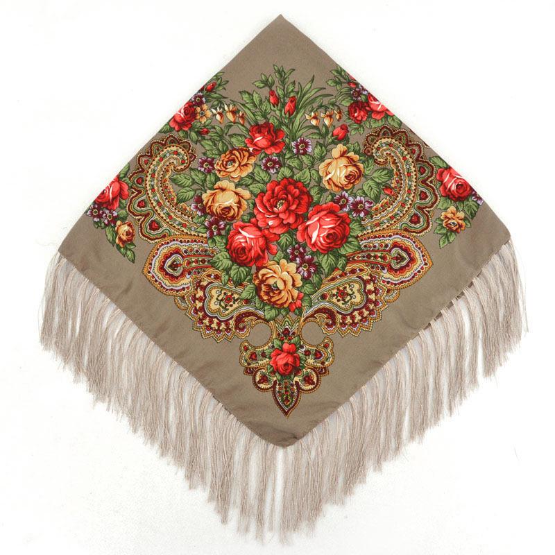 Women Printed Russian Scarf Fringed Square Scarves Babushka Handkerchief Head Wraps Travel