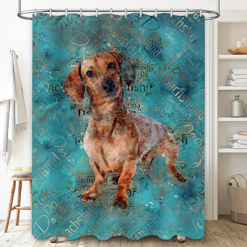 Waterproof Dog Pattern Shower Curtain with Rusty Houndstooth Print in Blue Bathroom Decor for Dog Lovers Pet Owners