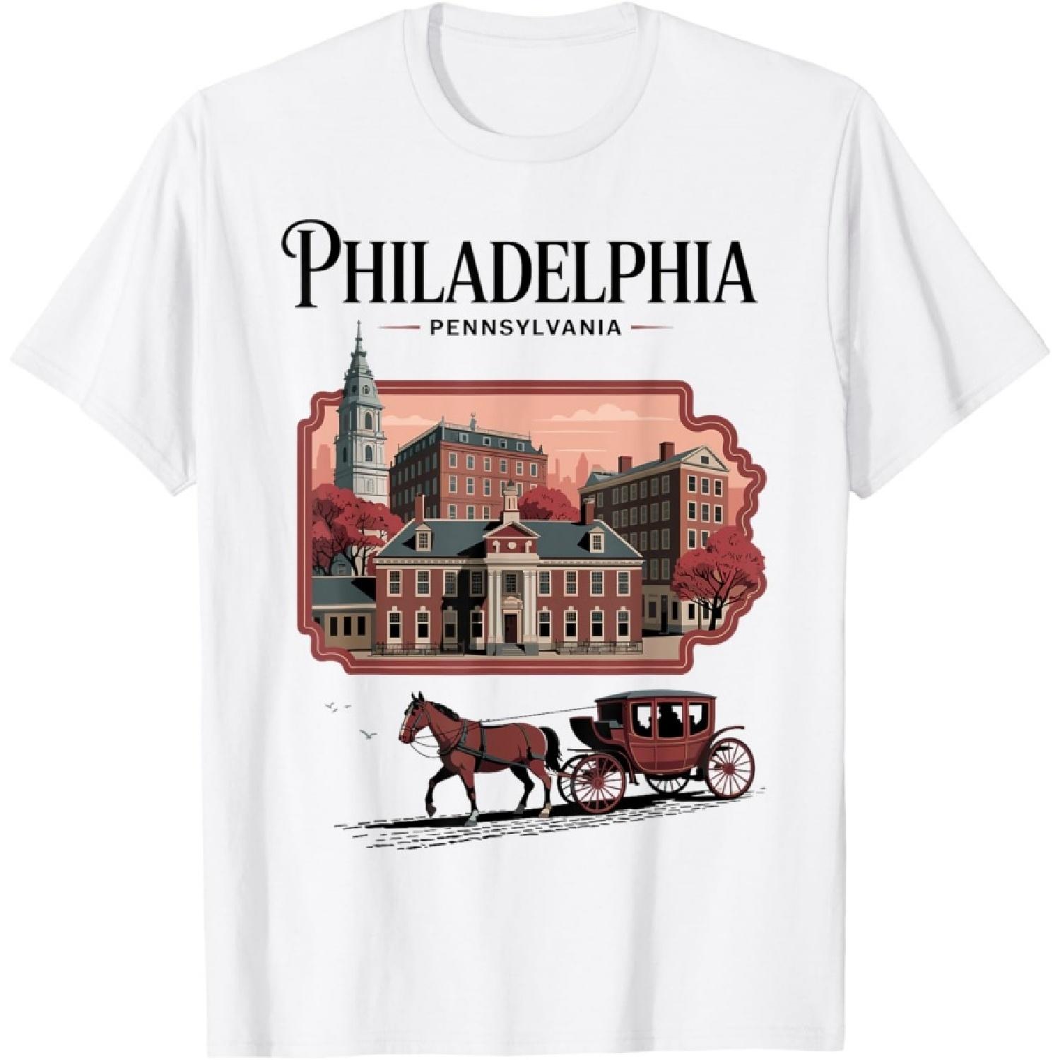 Philadelphia Liberty Bell Carriage Historic Souvenir T-Shirt XXXXXL белый