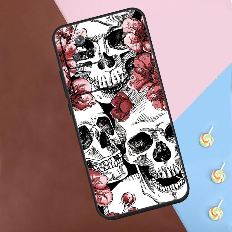 Gothic Floral Skull Case For Xiaomi 13T 14 Pro 11T 12T 12 13 Lite POCO X6 X3 X4 X5 Pro F3 F5 M5s M6 Pro Cover