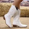 Women's Mid-calf Boots High Quality Casual Leather Boot Pointed Embroidered Western Cowboy Boots for Women Vintage Knight Boots