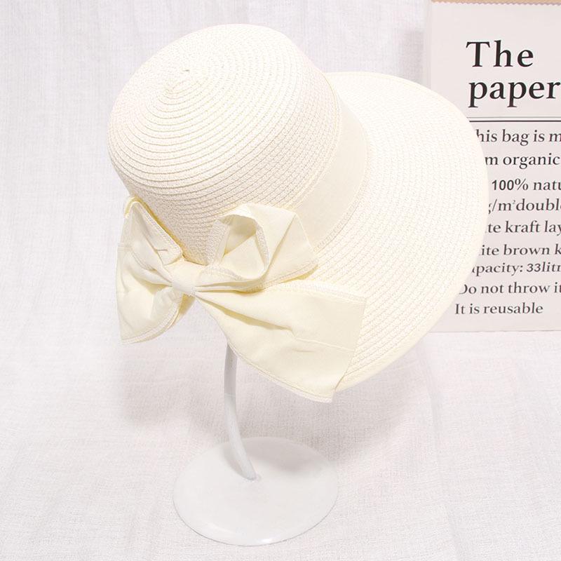 Sluneční klobouk s mašlí Klobouky se širokou krempou Klobouky s měkkou krempou Dámský plážový Panama Slaměný Klobouk ve tvaru dómu Klobouk kbelíkový