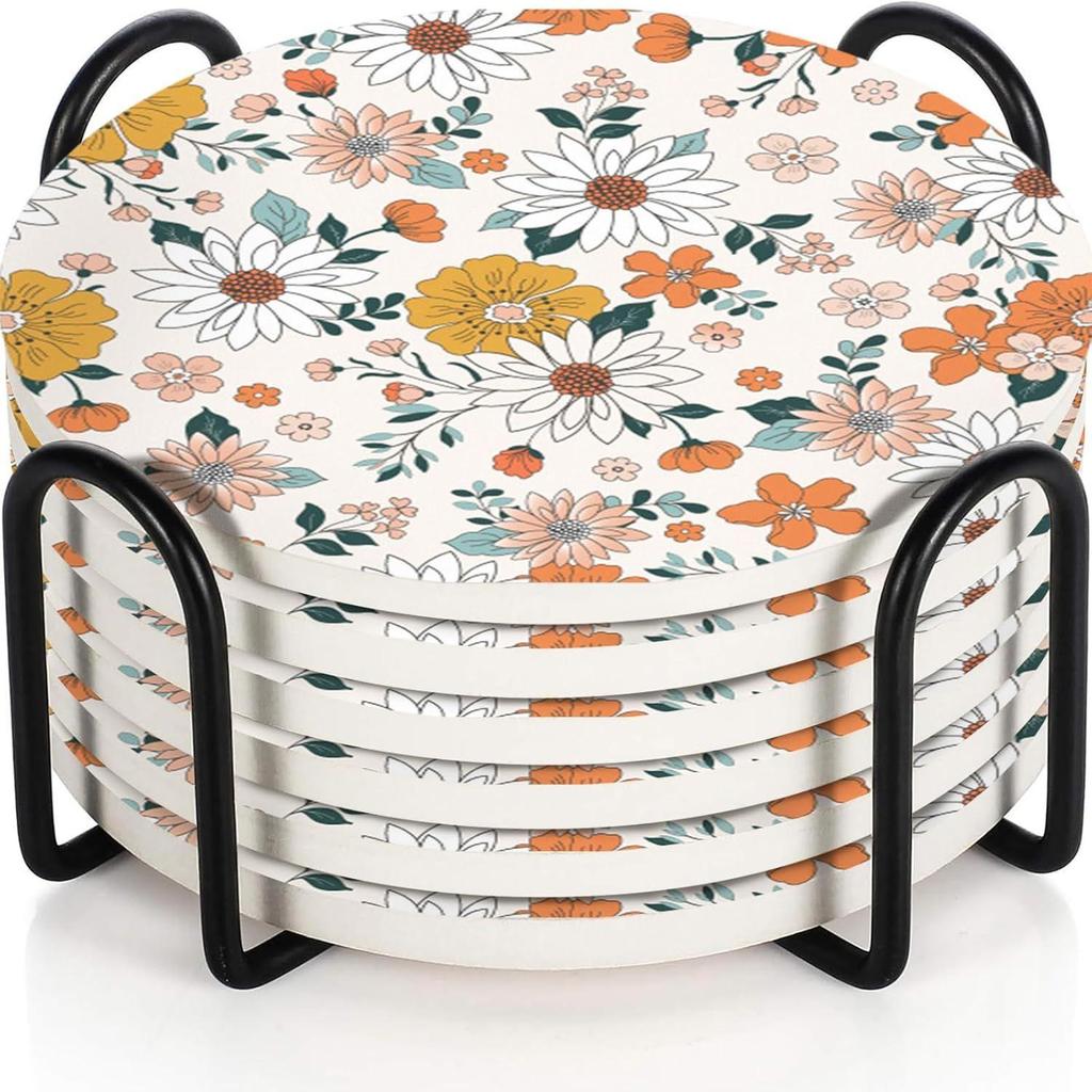 Ceramic Coasters with Matt Finish On Top & Cork Base | Coasters for Cups Set of 6 |