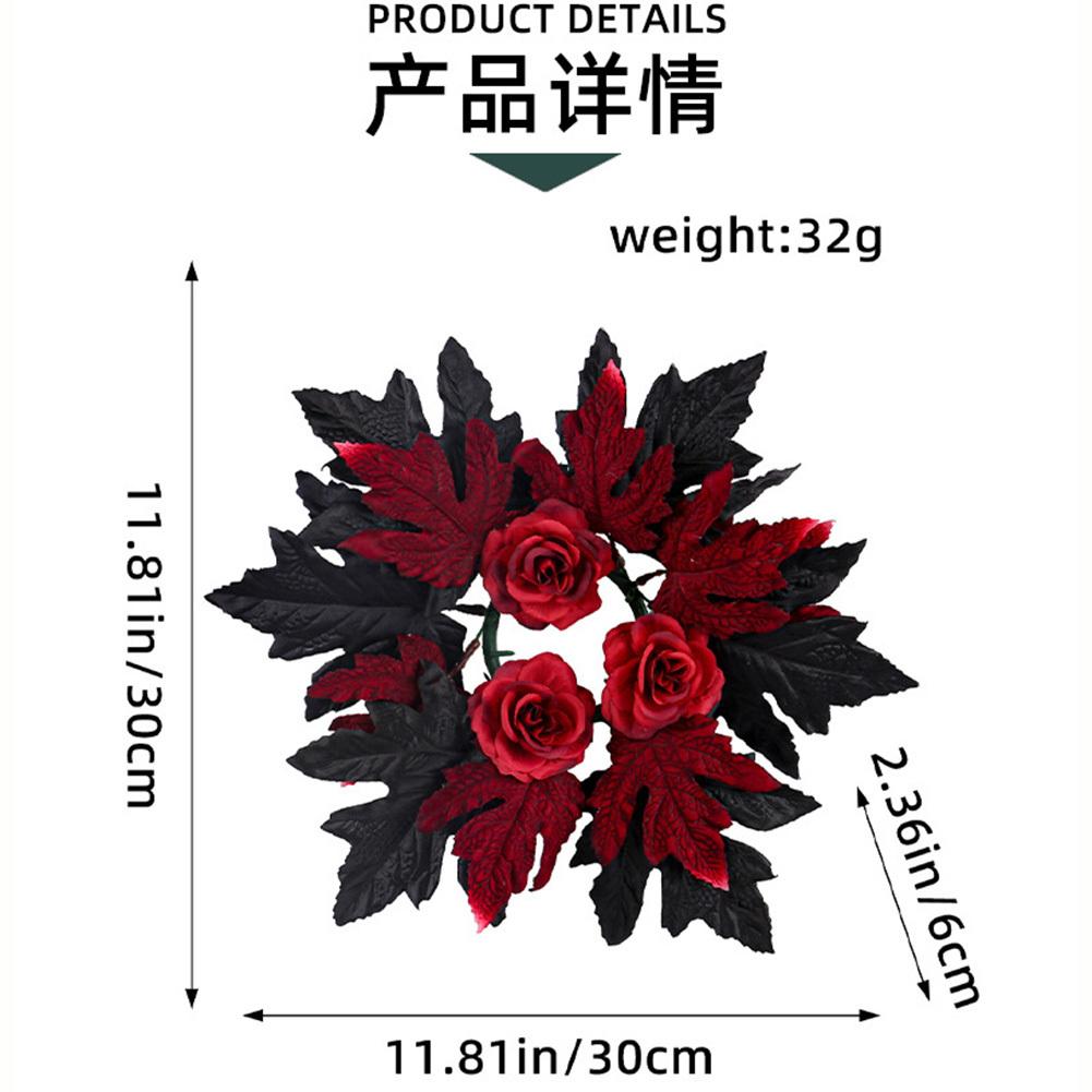 ABS Fall Candle Rings Wreaths Artificial Maple Leaf Candle Garland With Berries Rose For Autumn Halloween Party Table Decor