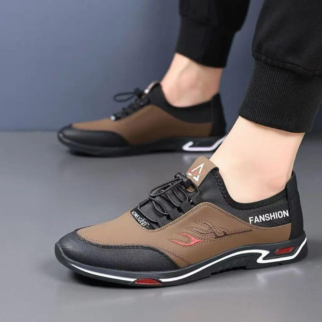 Fashion Men's Shoes Fashion Casual Leather Shoes Outdoor Non Slip Sneakers Soft-soled Leather Driving Shoes Light Walking Flats Loafers