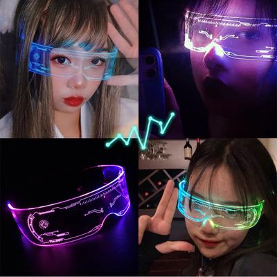 2 ks 7barevných cyberpunkových LED brýlí s hledím pro cosplay, Halloween, barovou klubovou párty