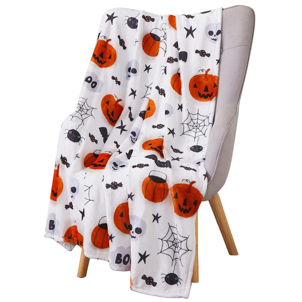 Halloween Pumpkin Plush Blanket Light Soft Bedding Flannel Blanket
