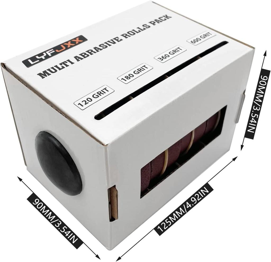 4 Korninger Sandpapirruller Lange Slipende Sandpapirruller med Dispenser for Trebearbeiding Metallpolering 120 180 360 600 Korninger Per Rull 6 Meter