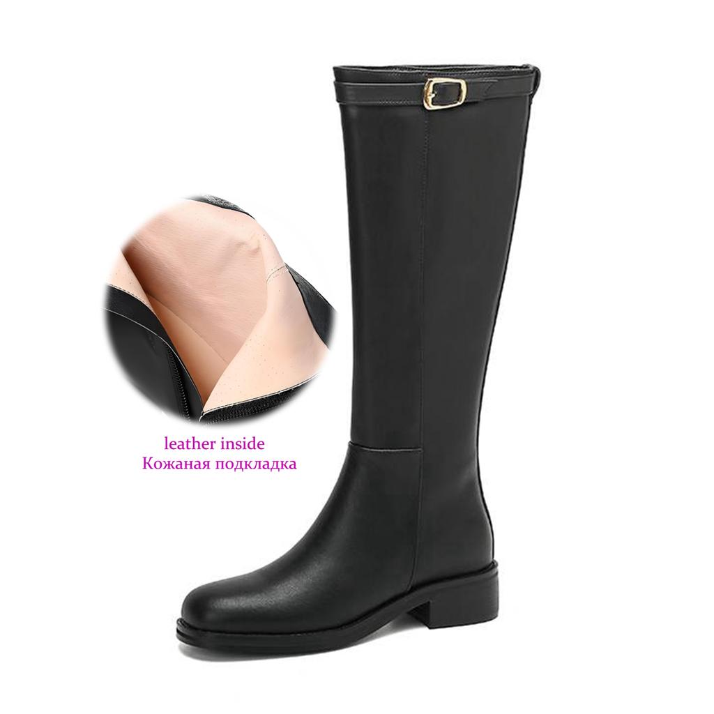 Krazing Pot Cow Split Skin Round Toe Med Heels Knight Boots Size 46 Size 45 Slip On Plus Size Women Metal Buckle Thigh High Boots