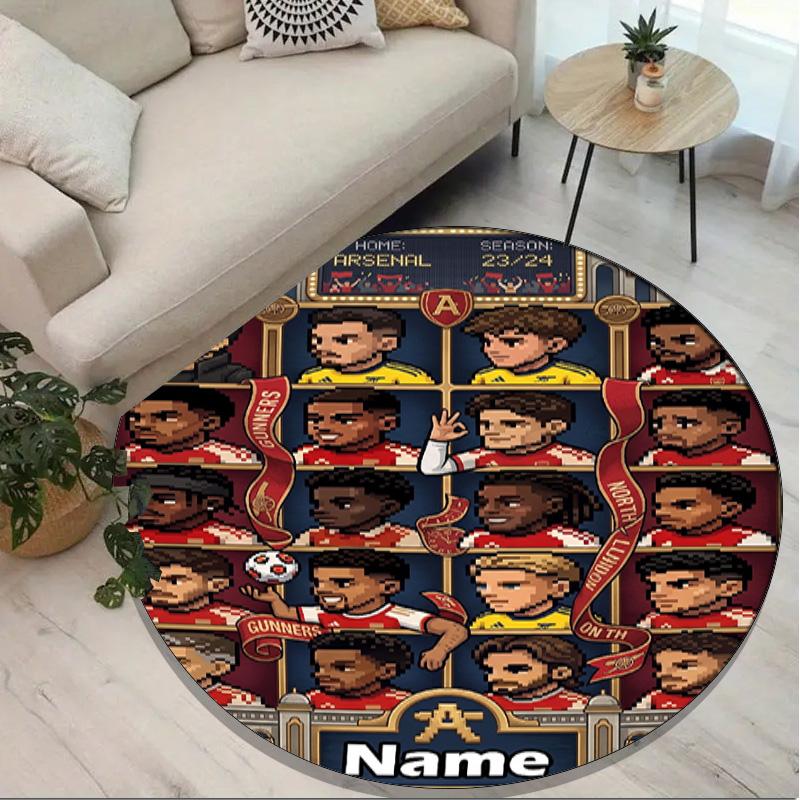 Custom Name Personalized Arsenal F.C Print Round Rug, Versatile Home Decor Carpet, for Playroom, Apartment, Balcony, Entryway, Hallway Gift