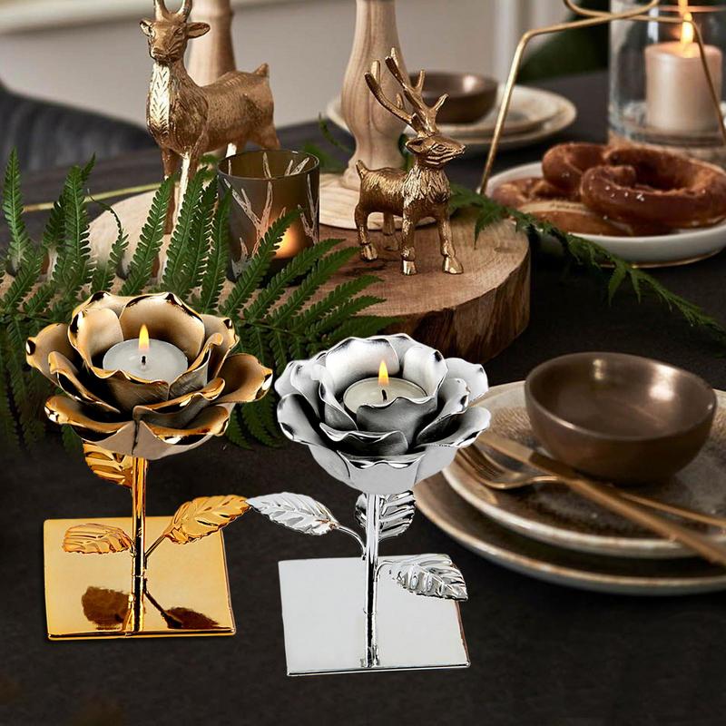 Romantic Rose Candle Holder With Base Rose Tea Lights Candle Holder Creative Iron Candle Cup Centerpiece for Home Anniversaries