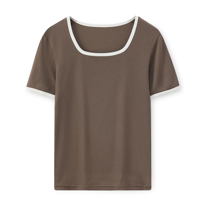 

Французская футболка с квадратным вырезом и короткими рукавами для девочек, летний облегающий топ для похудения, тонкая базовая одежда для верховой езды, новинка 2025 года Curry XXL