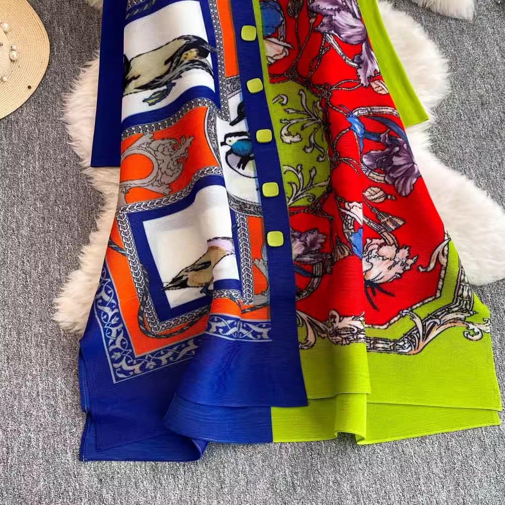 Autumn Fashion Miyake Draped Shirt Dresses Women Colorblock Single Breasted Loose Oversized Folds Pleated Party Vestidos