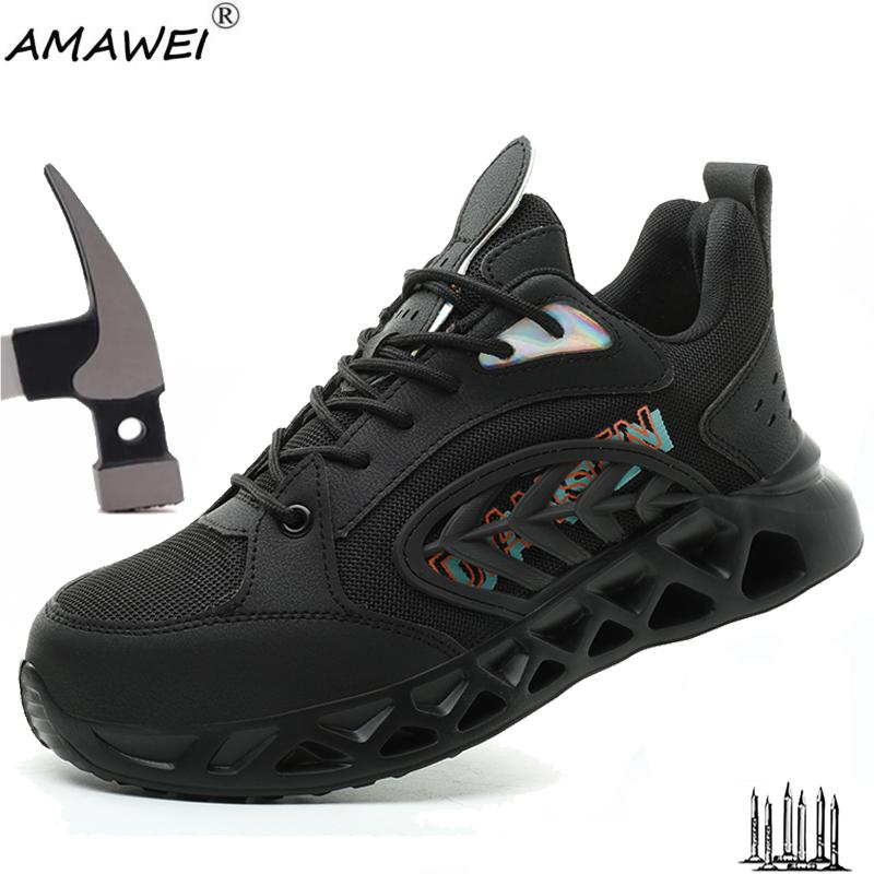 Men Work Sneakers Protective Shoes Lightweight Safety Shoes Puncture-Proof Anti-Smash Steel Toe Shoes Indestructible Anti-Slip