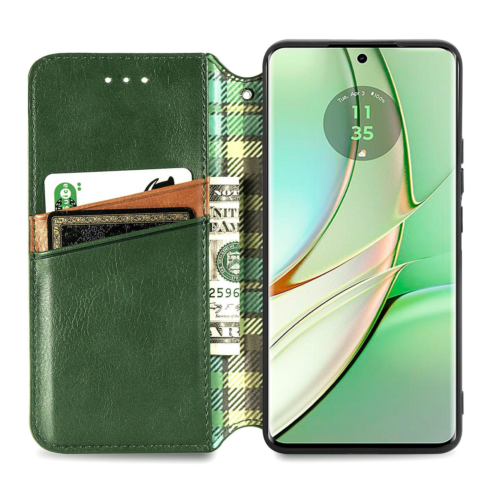 

For Motorola Edge 40 5G PU Leather Case Rhombus Imprint Wallet Stand Phone Cover Green