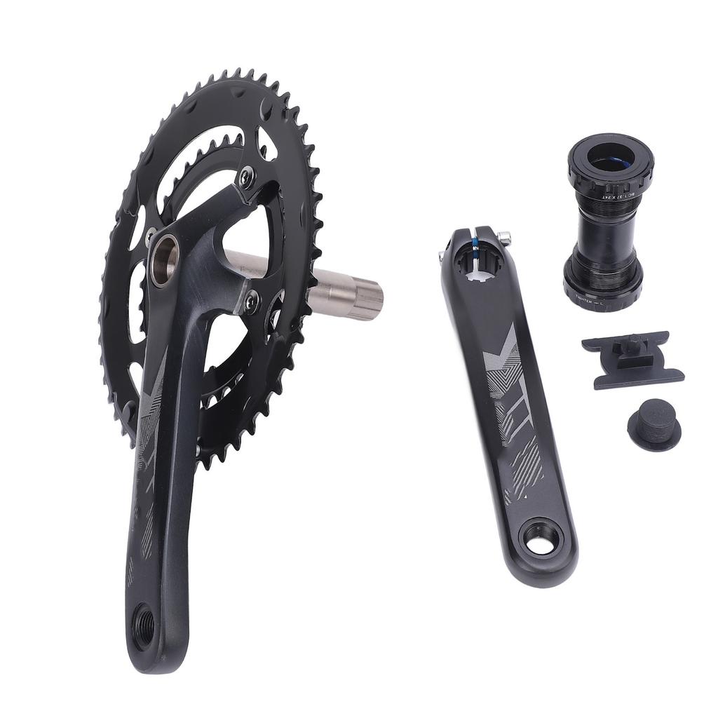 Cycle Crankset with 50T to 34T Chainring Aluminum Alloy Hollow Integrated Cycle Crank Arm Set for 9 Speed to 12 Speed