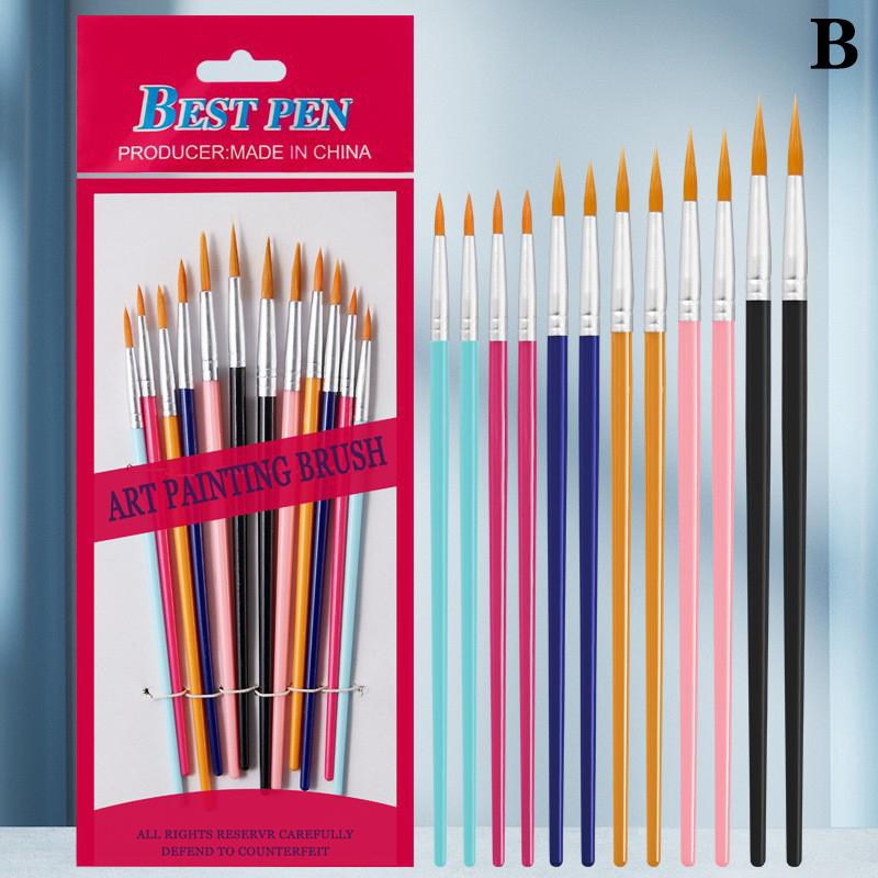 12 Pcs Painting Brushes Set Art Round Flat Hair Nylon Hair Paint Brush Pen For Oil Acrylic Watercolor School Art Supplies