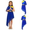 Kids Church Worship Dance Dress Metallic Bodice Asymmetrical Hem Sequin Belt Back Invisible Zipper for Praise Lyrical Stage Performance